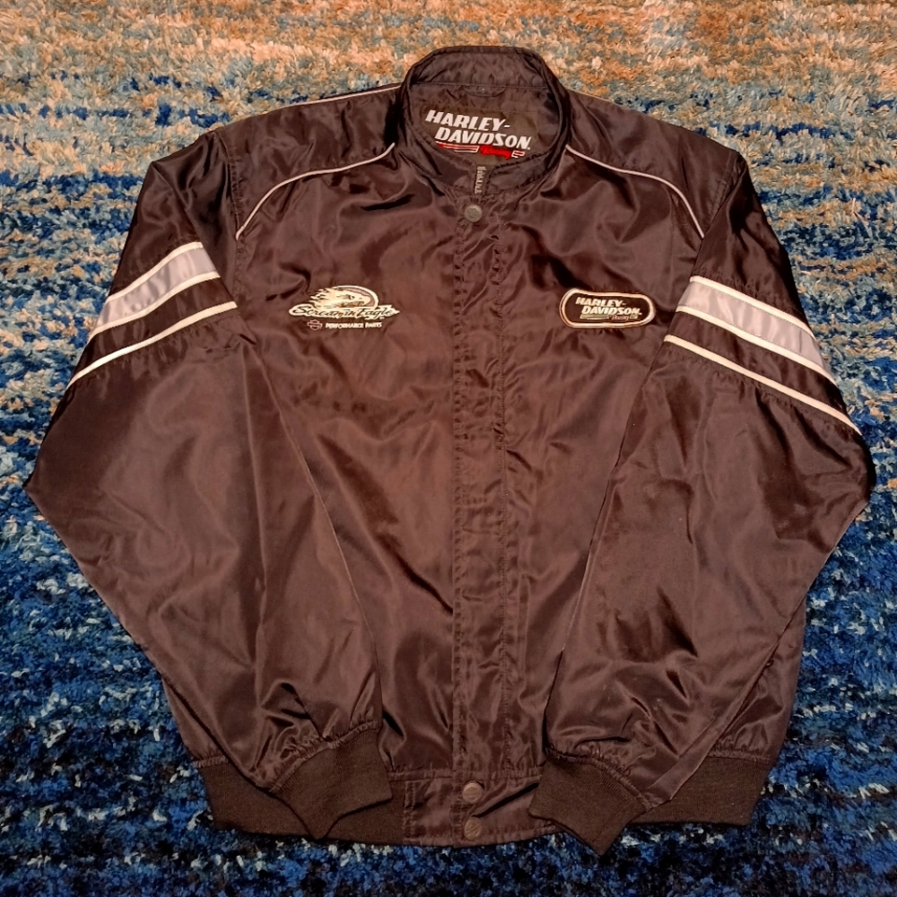 Vintage Harley Davidson Racing Nylon Riding Jacket Black Screaming Eagle